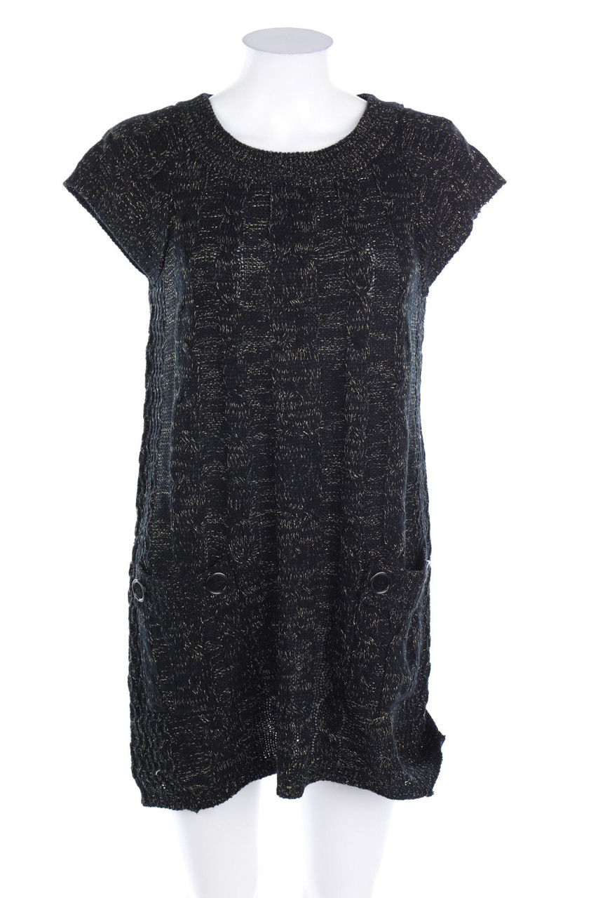 Ohne Label - Glitzer-Strickkleid mit aufgesetzten Taschen - D 36