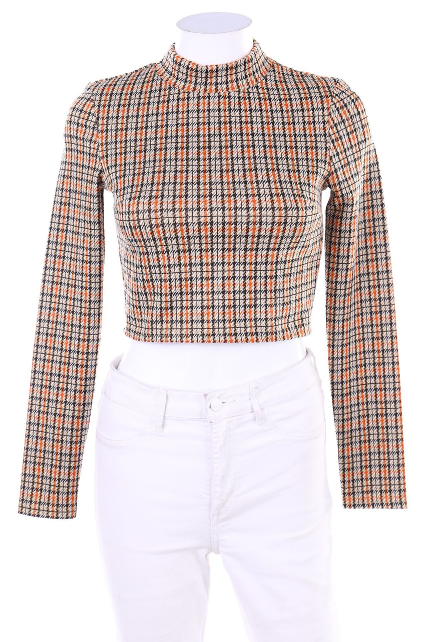 AMISU - Cropped-Longsleeve-Shirt mit Karo-Muster - D 34