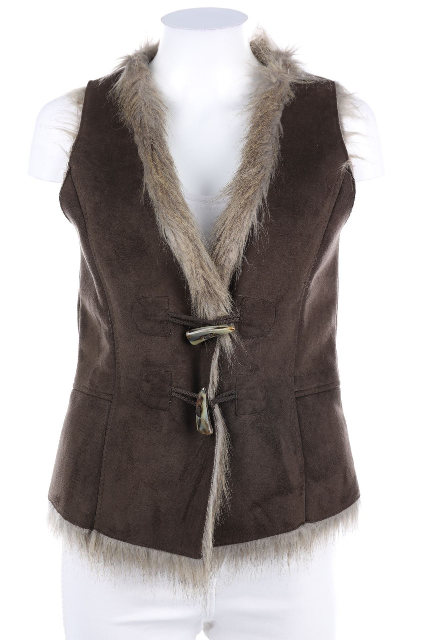 TOM TAILOR - Faux Leather-Weste mit Fake Fur-Besatz - D 36