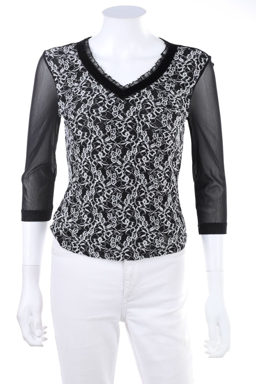 Ohne Label - Mesh-3/4-Arm-Shirt mit Spitze - D 36