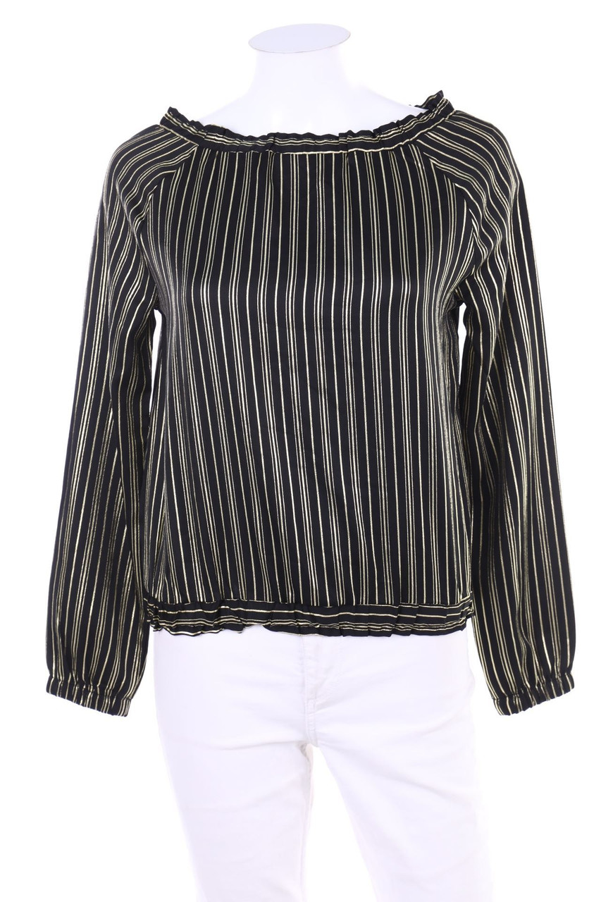 Ohne Label - Streifen-Carmen-Bluse mit Metallic-Effekt - D 34