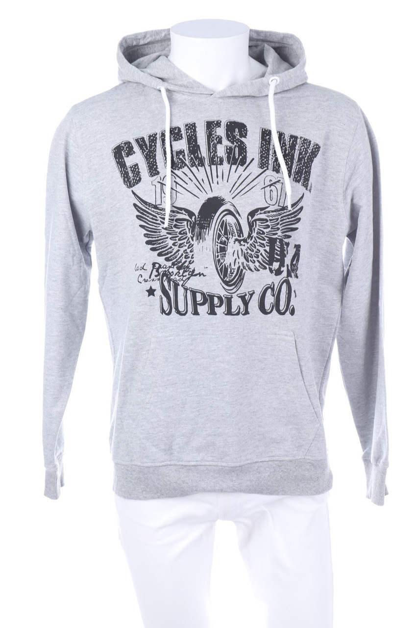 MUCH MORE - Kapuzen-Pullover aus Baumwoll-Mix mit Statement-Print - L