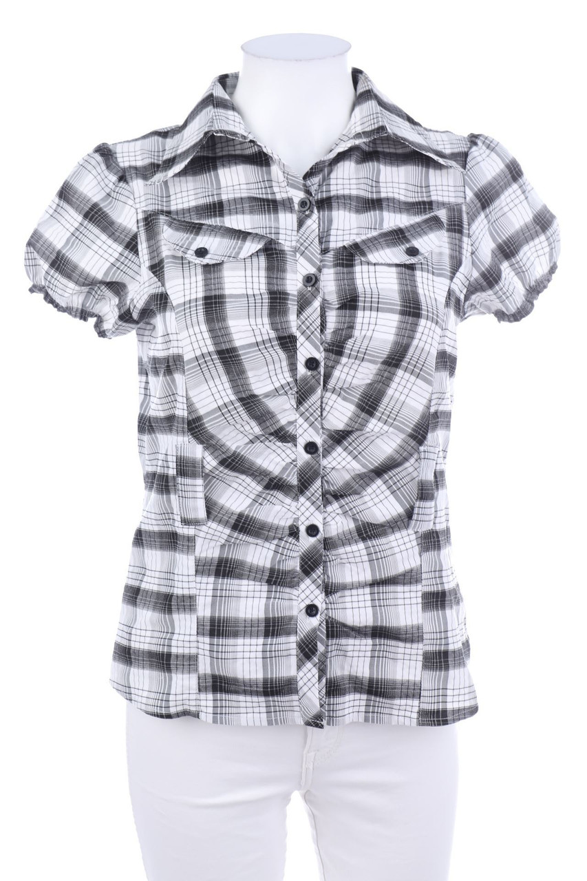 SECONDHAND - Karo-Hemd-Bluse mit kurzem Ärmel - D 38