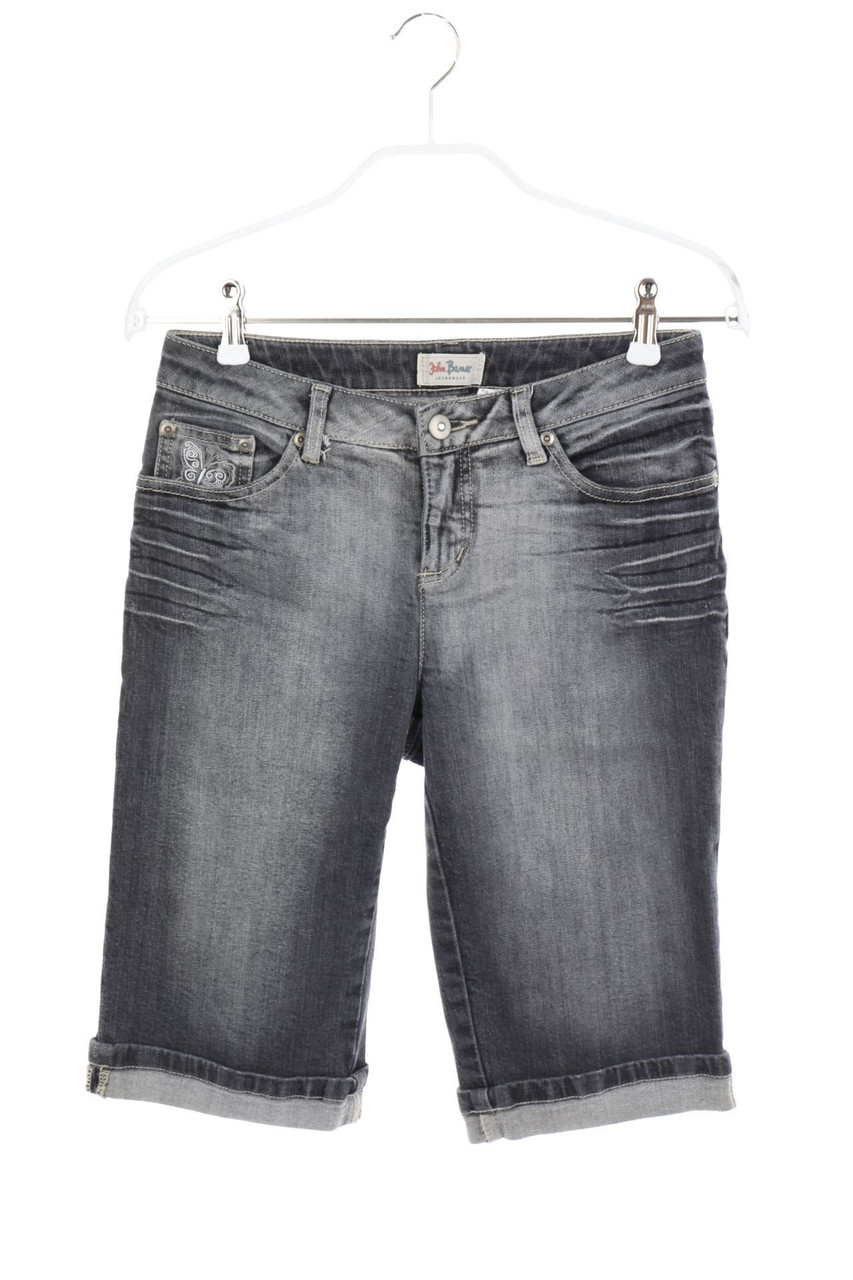 John Baner - Used Look Jeans-Shorts mit Stickereien - D 34