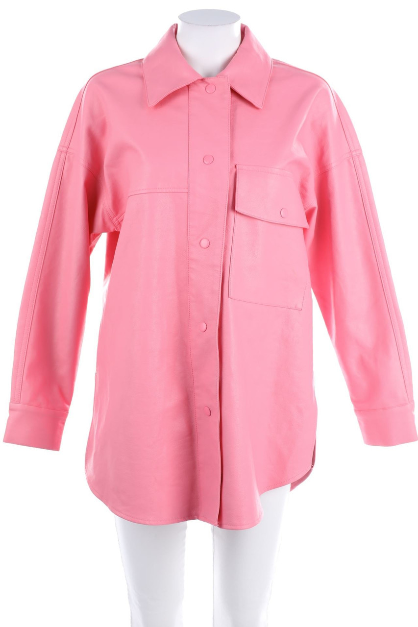 RESERVED - Oversize-Shacket-Jacke aus Kunstleder mit aufgesetzten Taschen - S