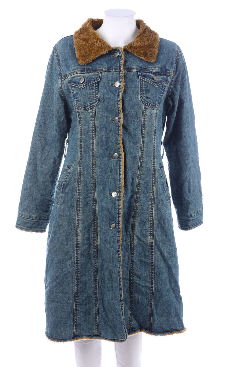 PANZIA JEANS - Jeans-Mantel mit Fake Fur-Besatz - M