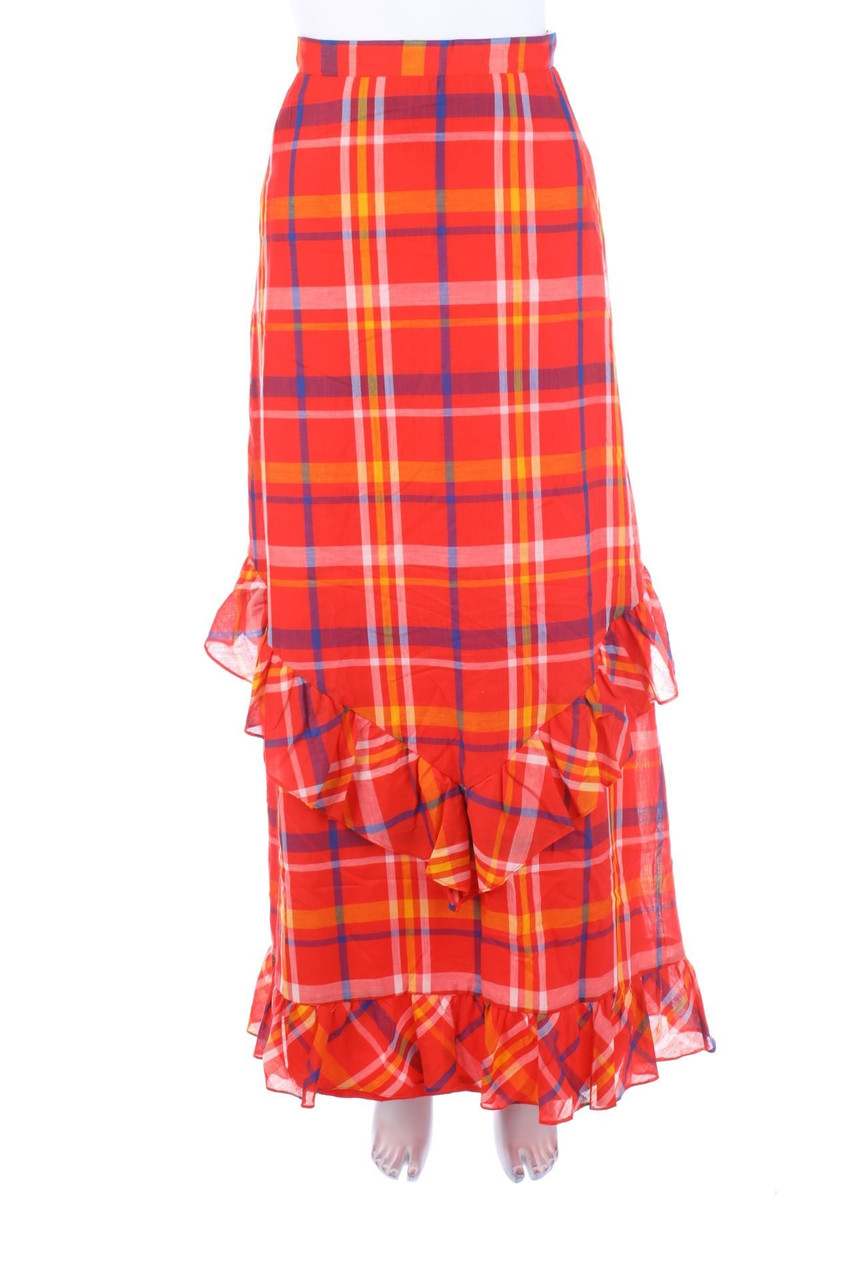 VINTAGE - Karo-Maxi-Rock mit Volants - D 36