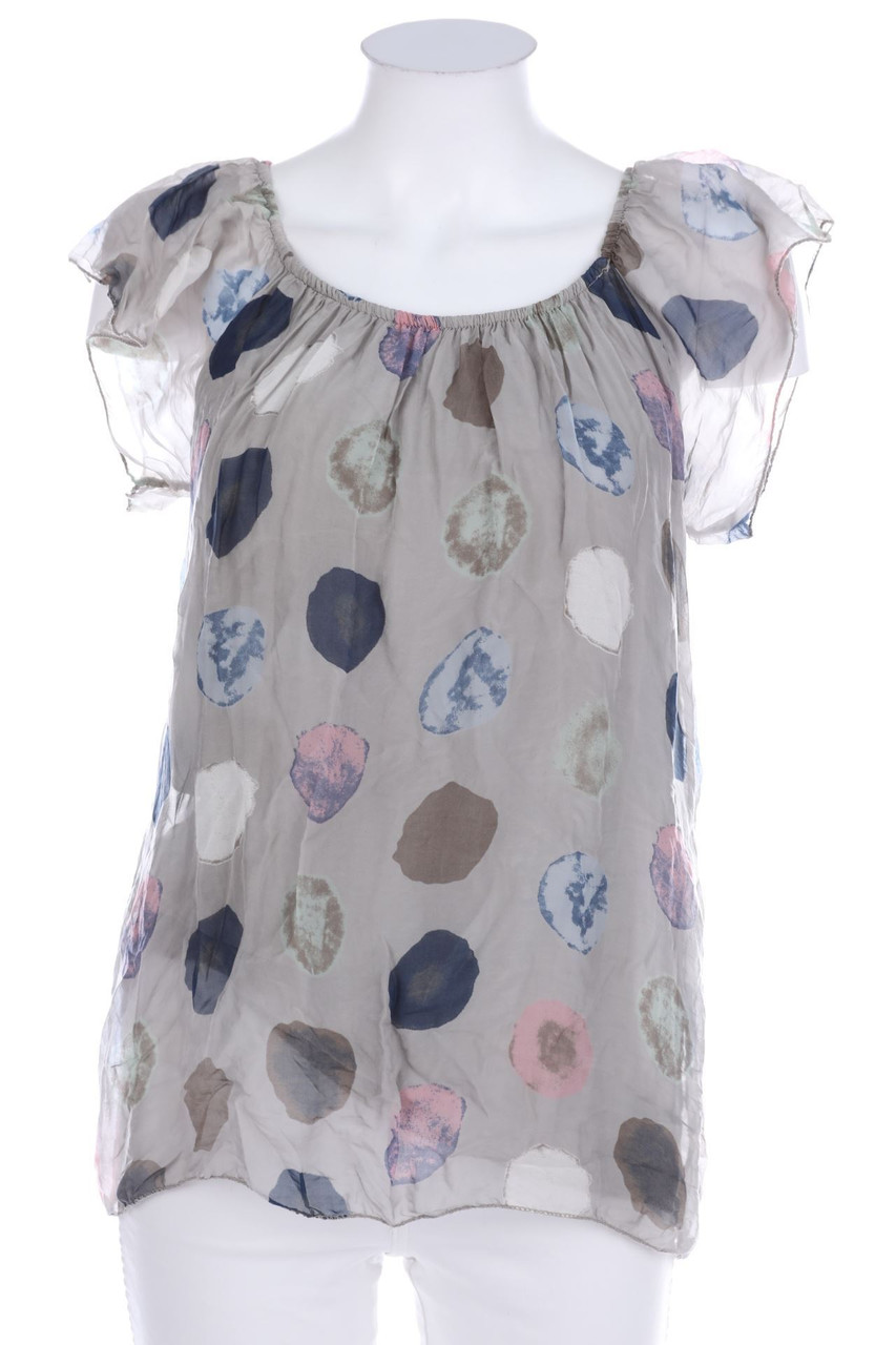 Ohne Label - Kurzarm-Bluse mit Punkten - D 36