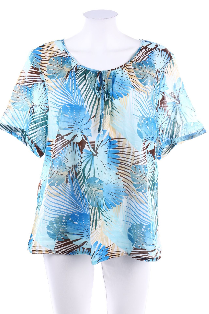 Ohne Label - Kurzarm-Bluse mit Blumen-Print - D 48