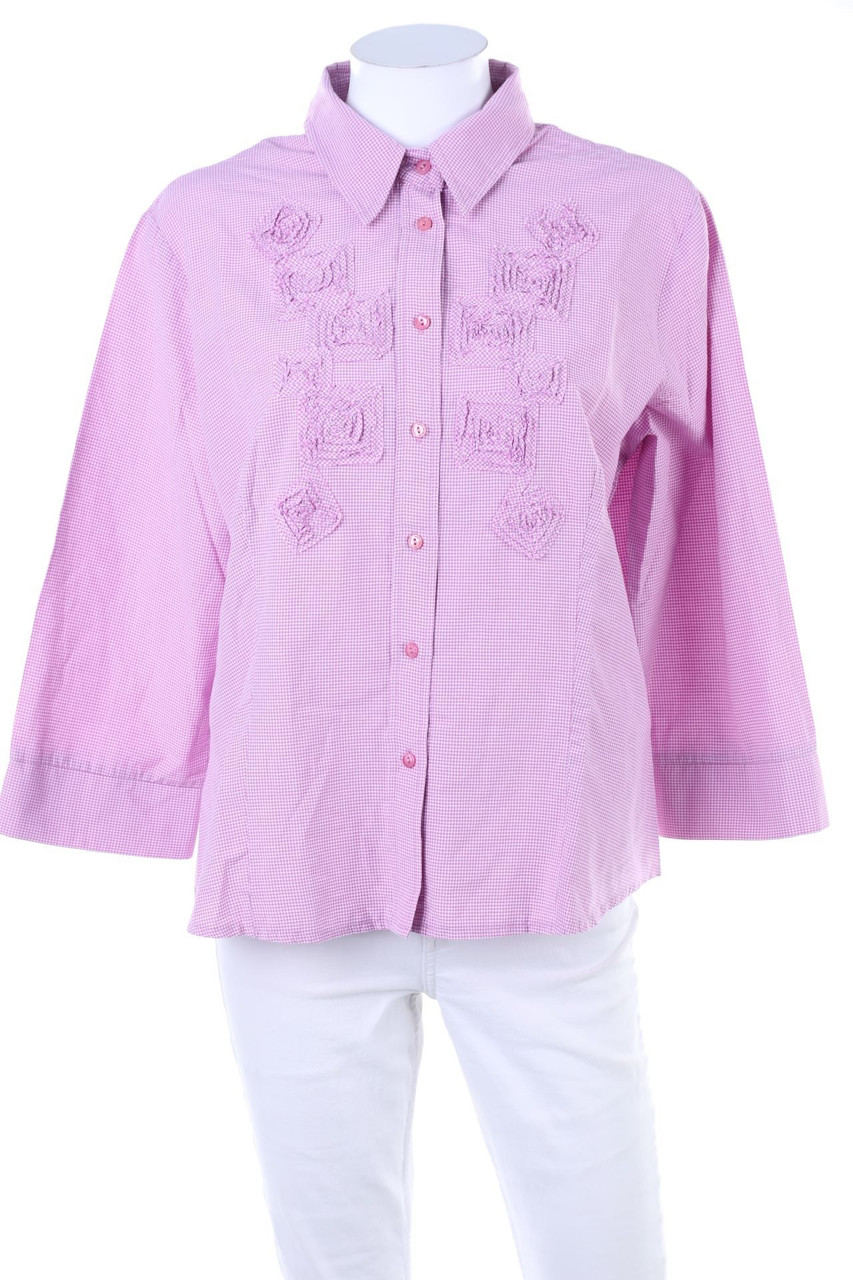 Michèle Boyard - Karo-Hemd-Bluse mit 3/4-Ärmel mit Applikationen - D 44