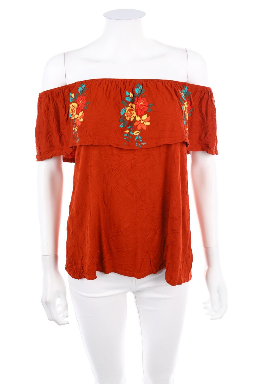Ohne Label - Carmen-Shirt mit Blumen-Print - S