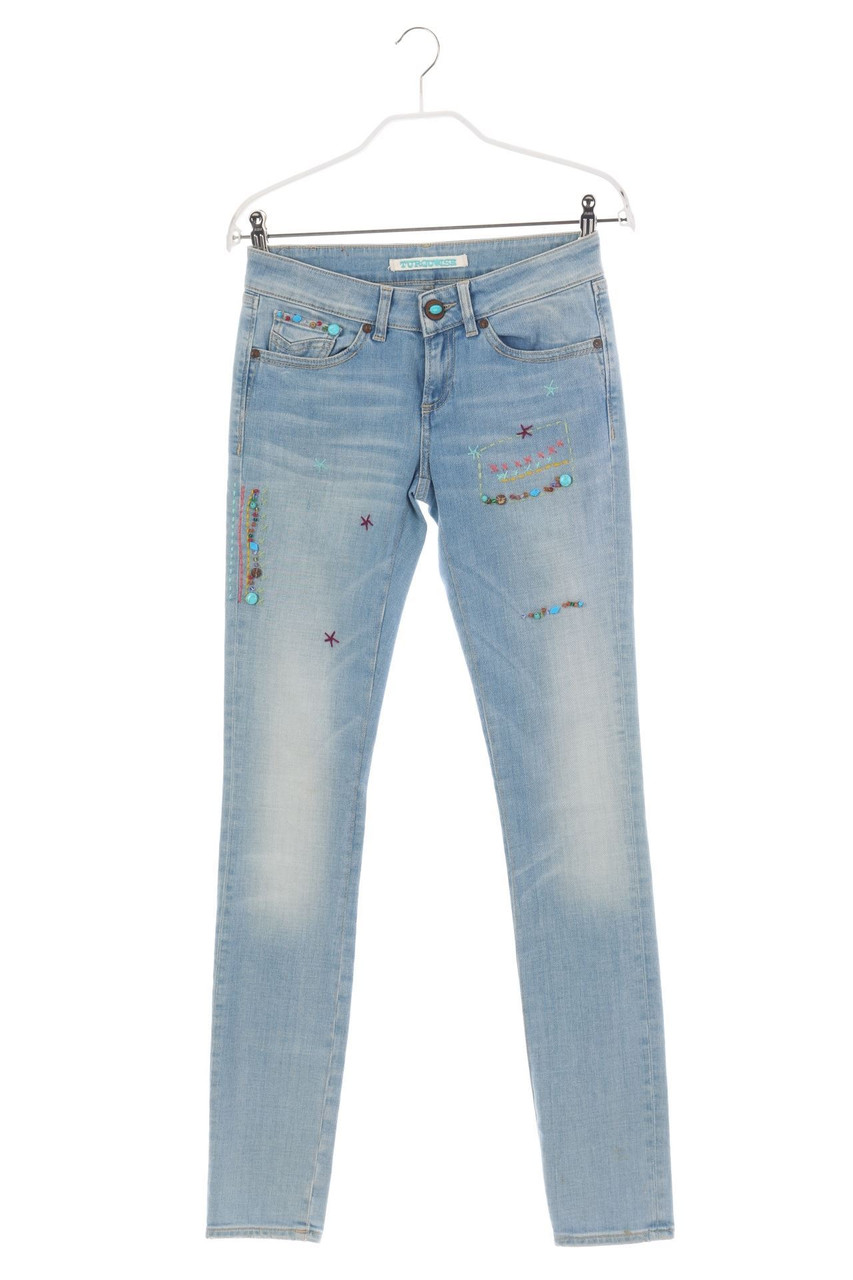 SECONDHAND - Used Look Skinny-Jeans mit Perlen - W25