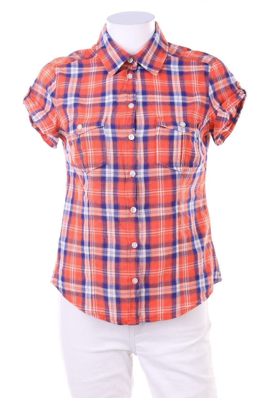 H&M LOGG - Karo-Hemd-Bluse mit kurzem Ärmel - D 36