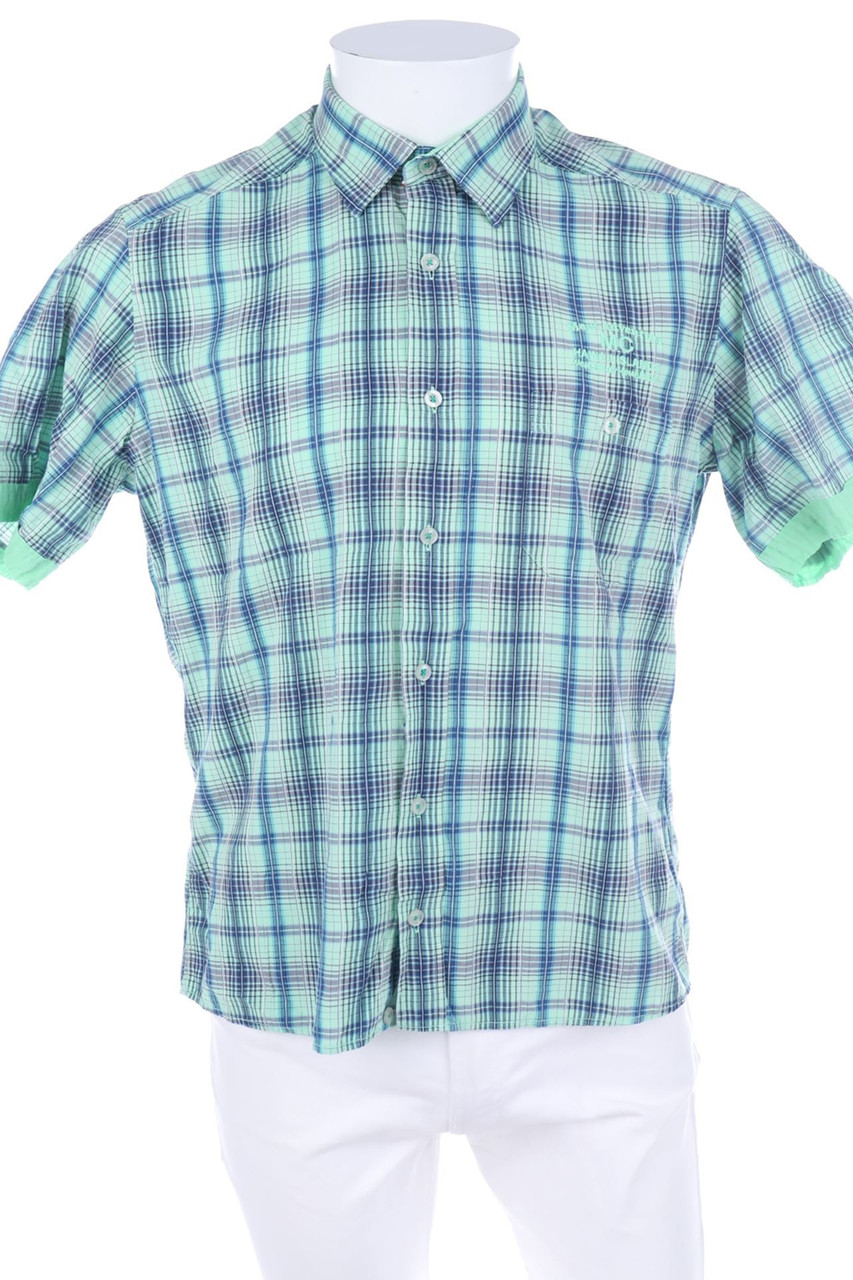 MONTE CARLO - Tartan-Kurzarm-Hemd mit Logo-Stickerei - M