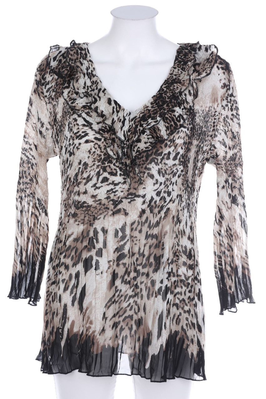 GERRY WEBER - Crinkle-Volant-Bluse mit Leo-Print - XXL