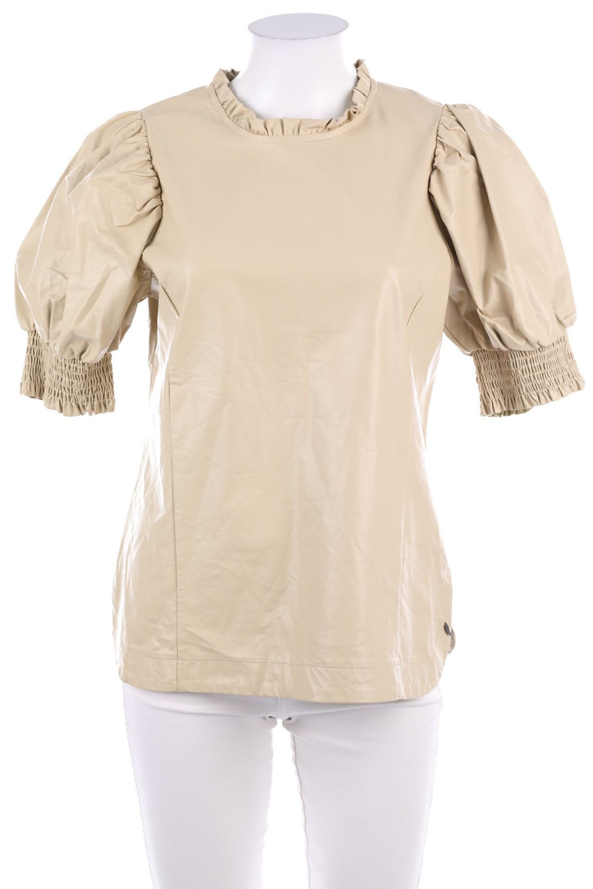 coster copenhagen - Faux Leather-Kurzarm-Bluse mit Puffärmeln - D 36