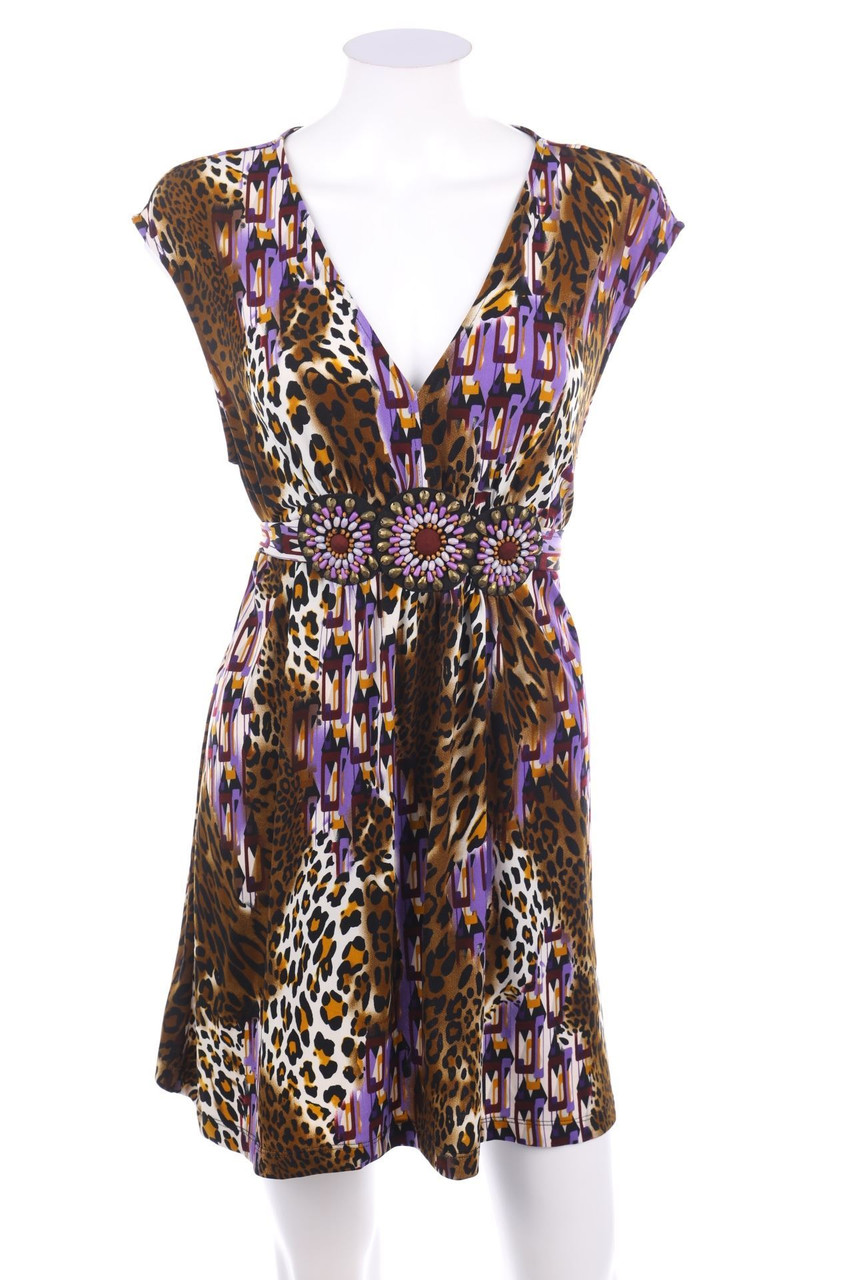 Beige - Kleid mit Print - L