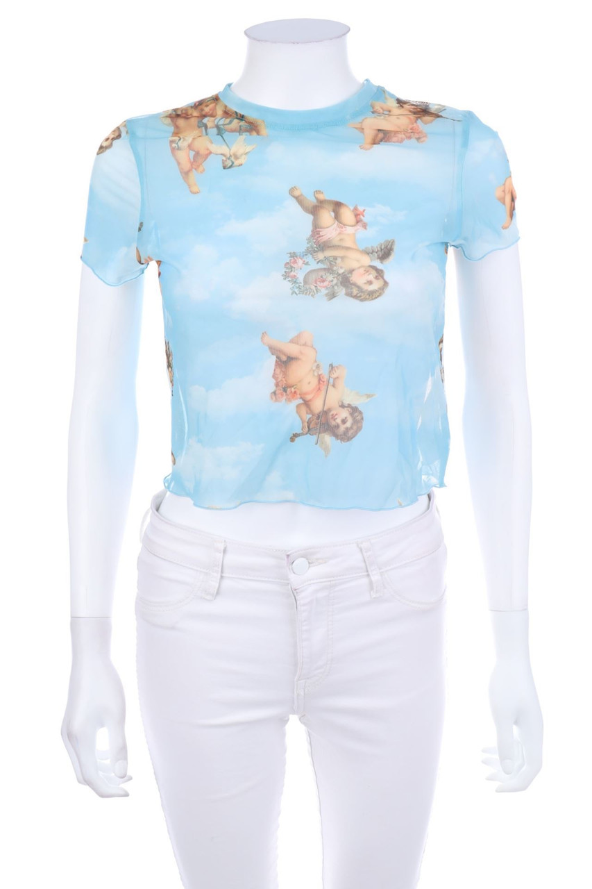 Bershka - Mesh-Kurzarm-Shirt mit Print - M