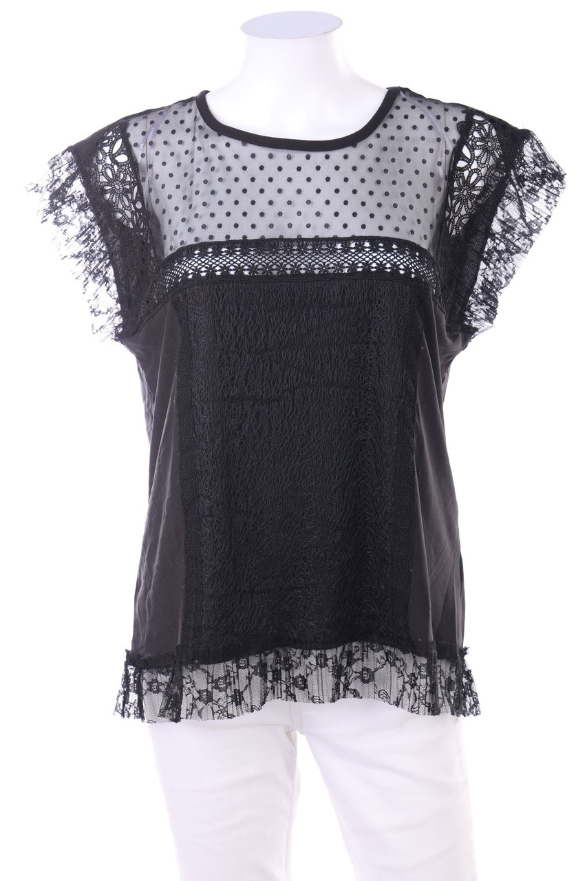 Ohne Label - Kurzarm-Bluse mit Spitze - XL