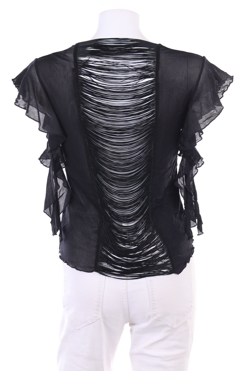 Ohne Label - Kurzarm-Bluse mit Strass-Steinen - M