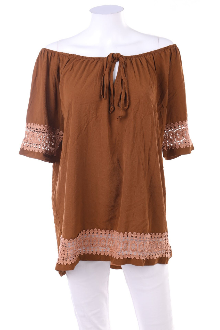 Ohne Label - Carmen-Bluse mit Spitze - M