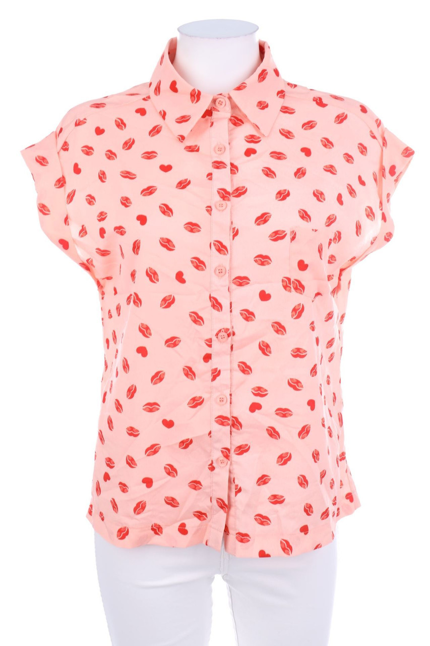 SECONDHAND - Kurzarm-Bluse mit Print - D 42