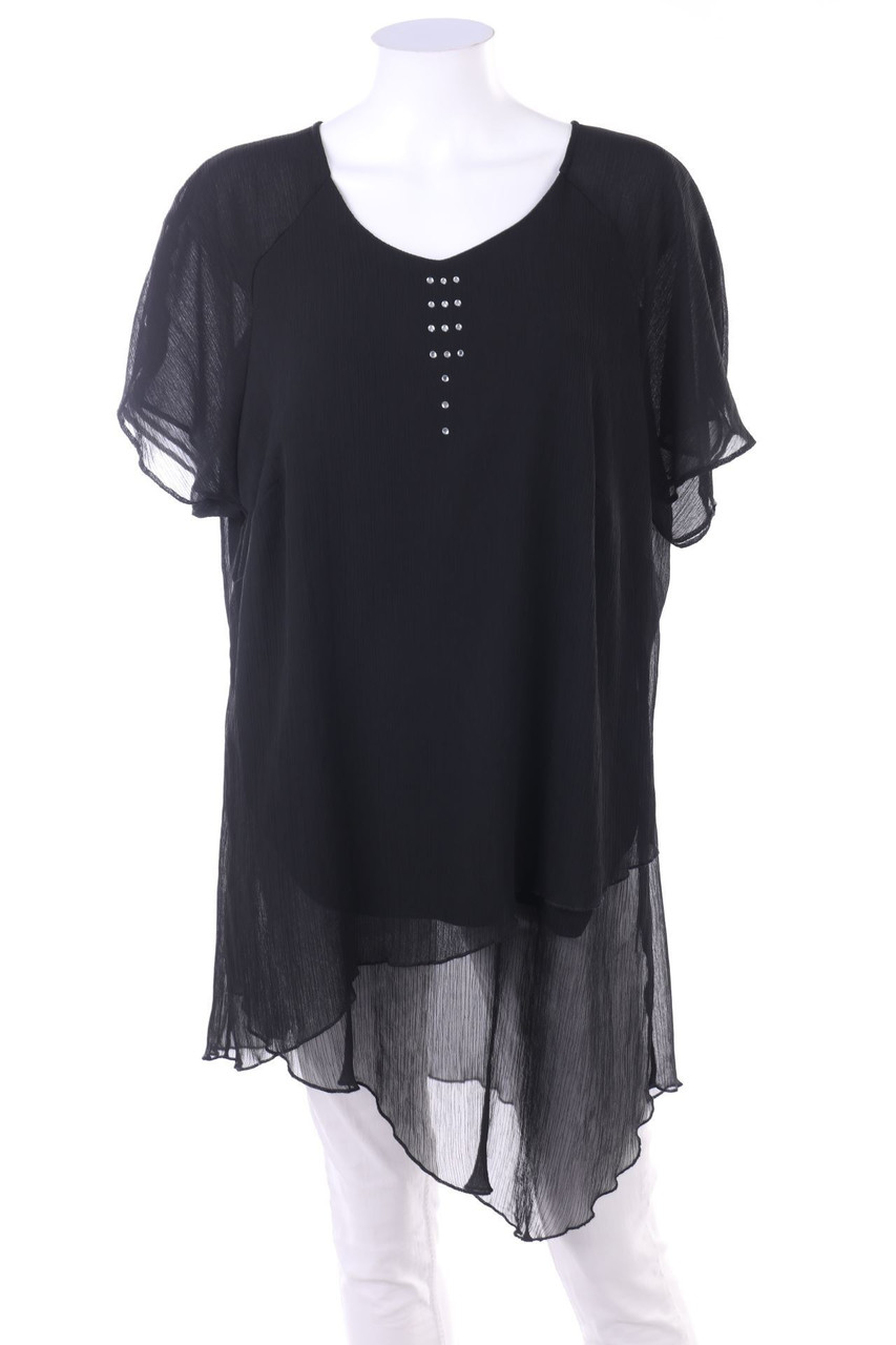 Komplimente - Kurzarm-Bluse mit asymmetrischem Schnitt mit Schmuckstein-Applikation - XXXXXL