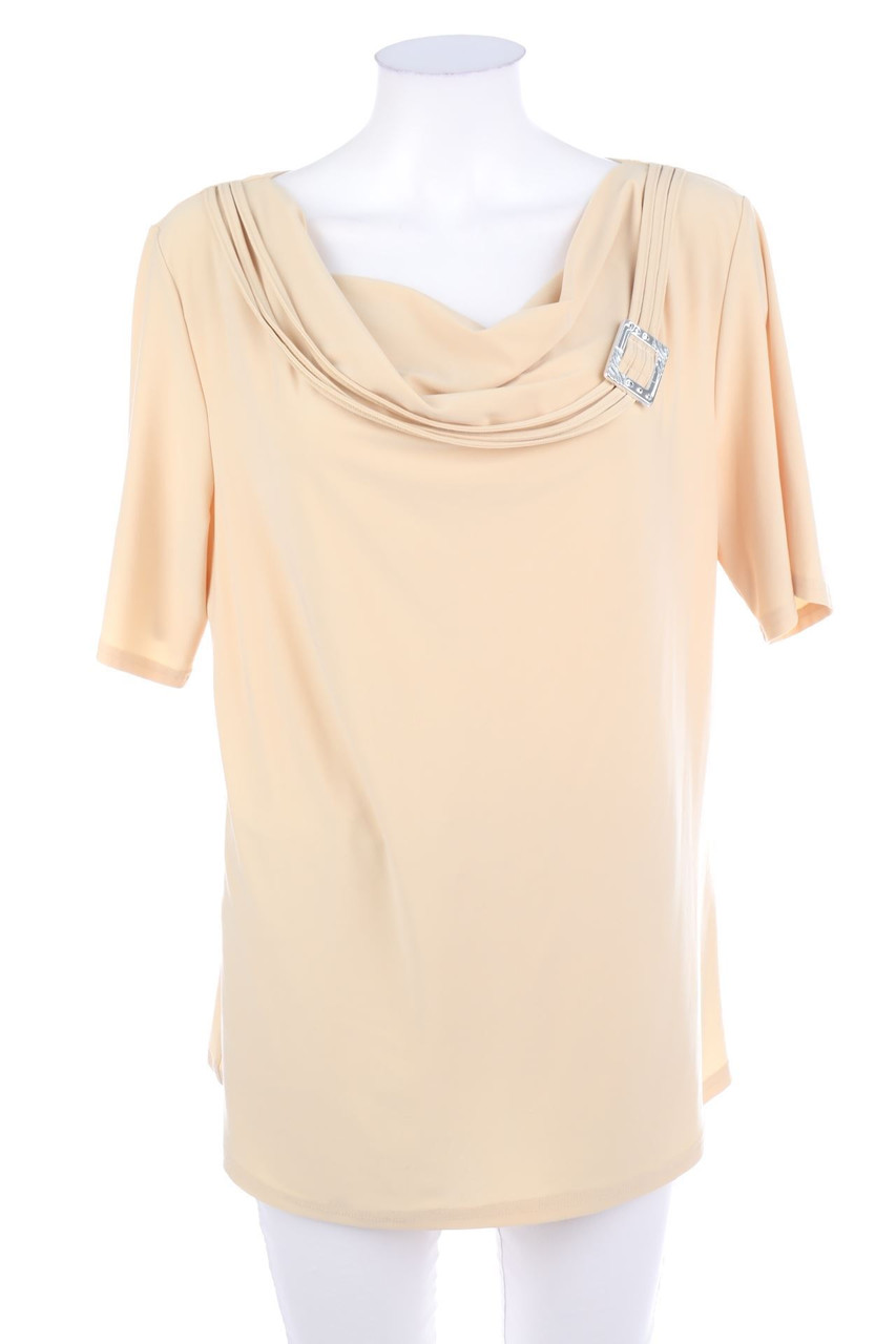 Ohne Label - Kurzarm-Bluse mit Drapierung - XXL