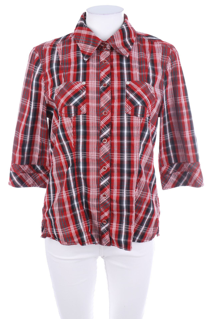 Street One - Karo-Hemd-Bluse mit 3/4-Ärmel - D 38