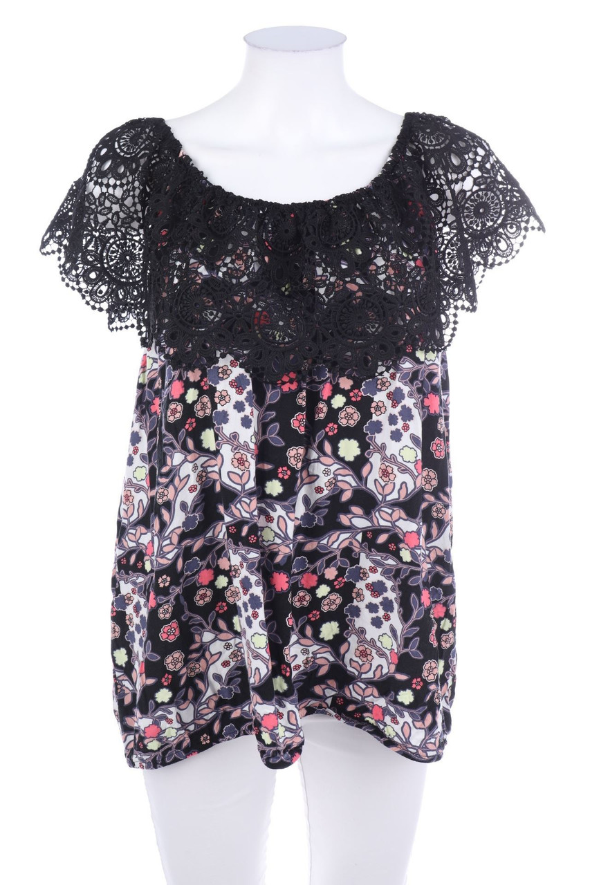 Ohne Label - Volant-Bluse mit Spitze - D 42