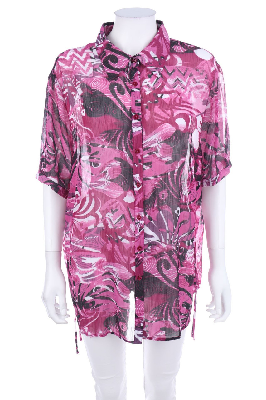 FRANK WALDER - Muster-Kurzarm-Bluse mit Schnürung - D 50