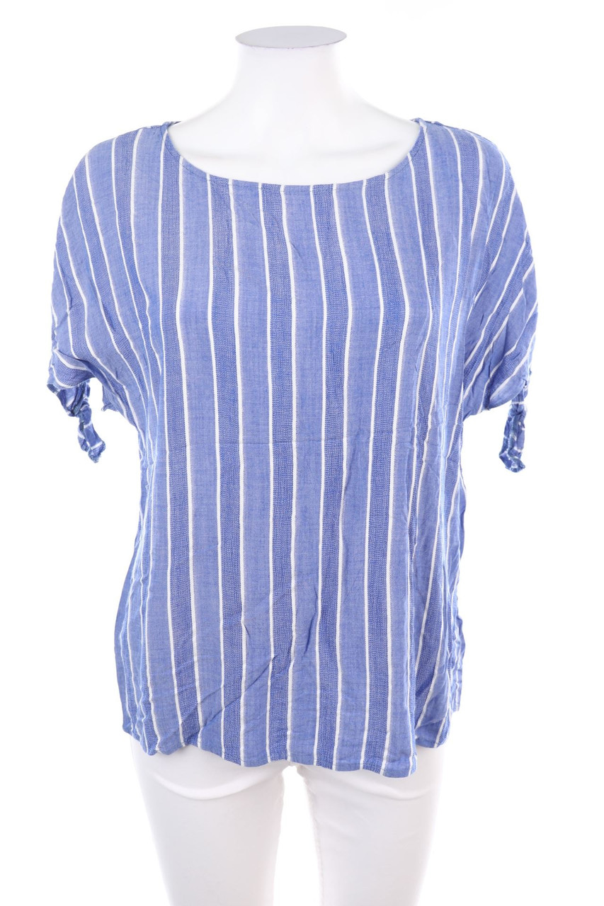 promod - Streifen-Kurzarm-Bluse zum Knoten - M