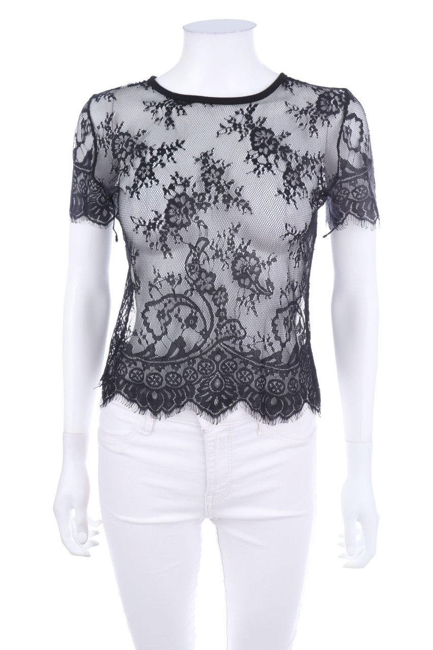 Ohne Label - Kurzarm-Bluse aus Spitze - M