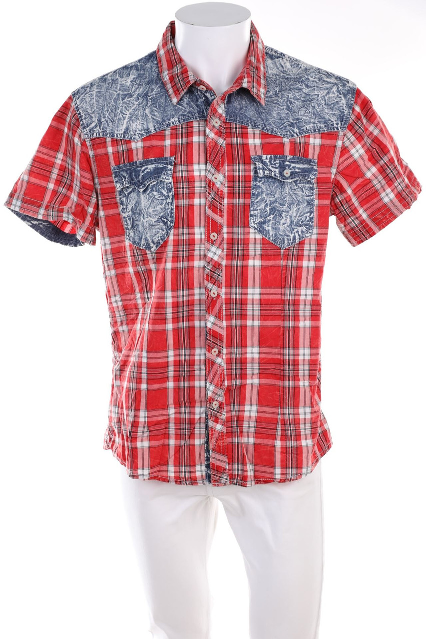 SECONDHAND - Kurzarm-Hemd mit Karo-Muster - 2XL