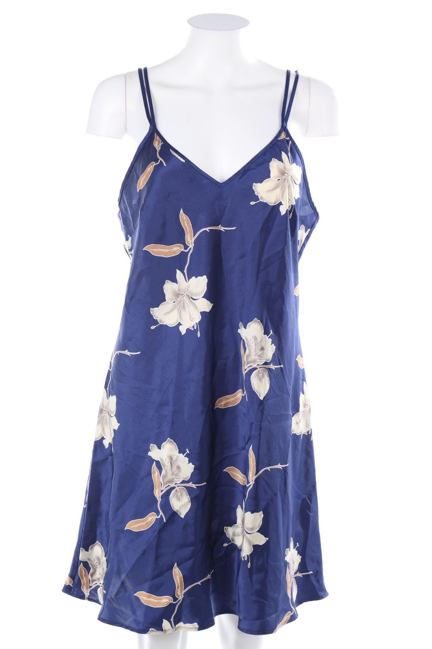 Ohne Label - Träger-Satin-Minikleid mit Blumen-Print - XXL