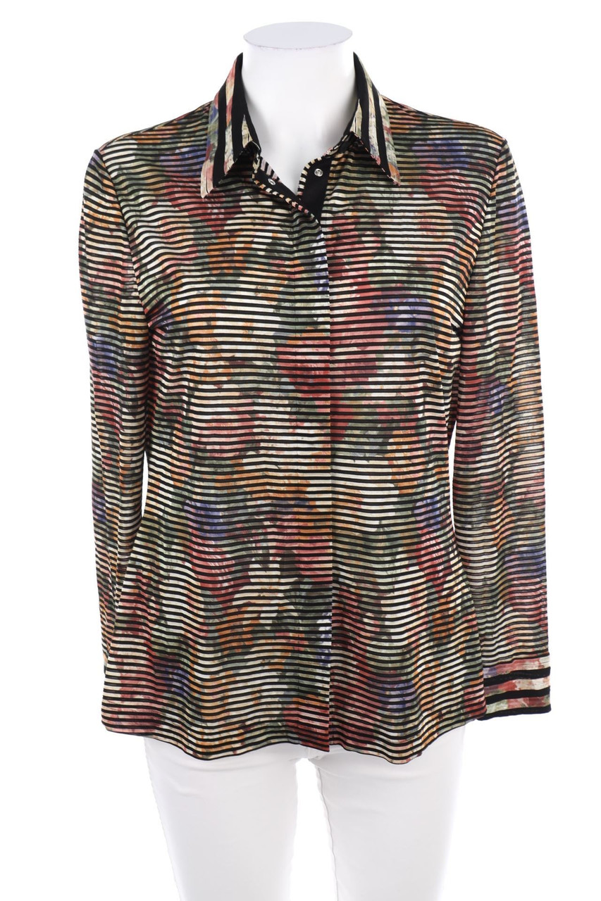 SOMMERMANN - Streifen-Hemd-Bluse mit Blumen-Print - D 40