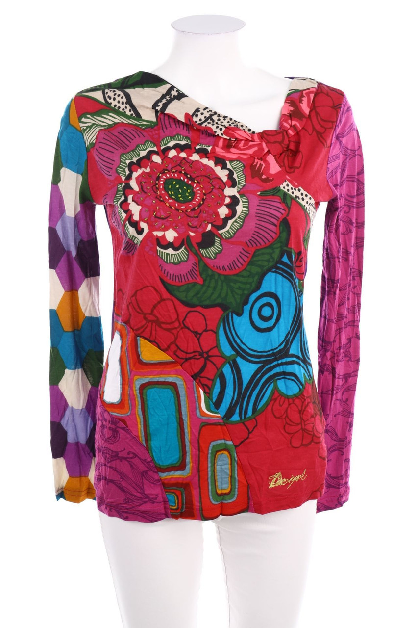 Desigual - Muster-Longsleeve-Shirt mit Perlen - M