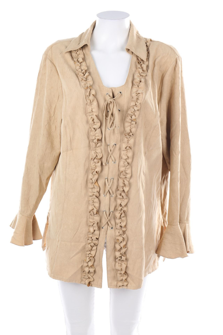 Ulla Popken - Faux Leather-Bluse mit Volants - D 42