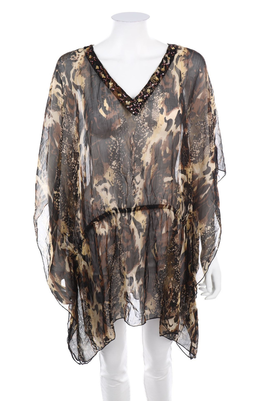 blue seven - Print-Kurzarm-Bluse mit Pailletten - D 46