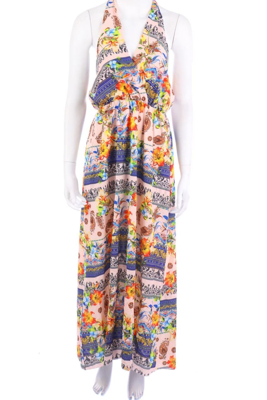 Ohne Label - Neckholder-Maxi-Kleid mit Blumen-Print - S