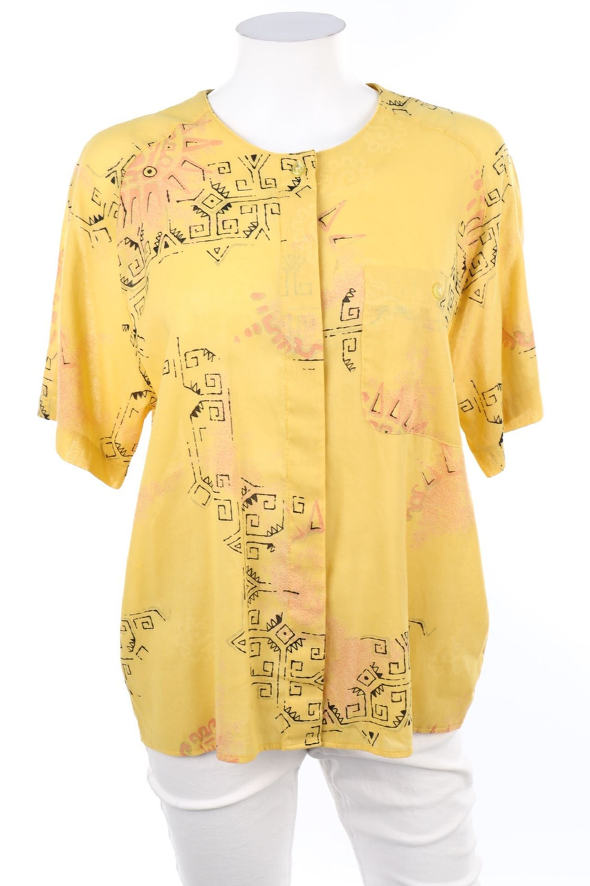 VINTAGE - Kurzarm-Bluse mit Print - D 40