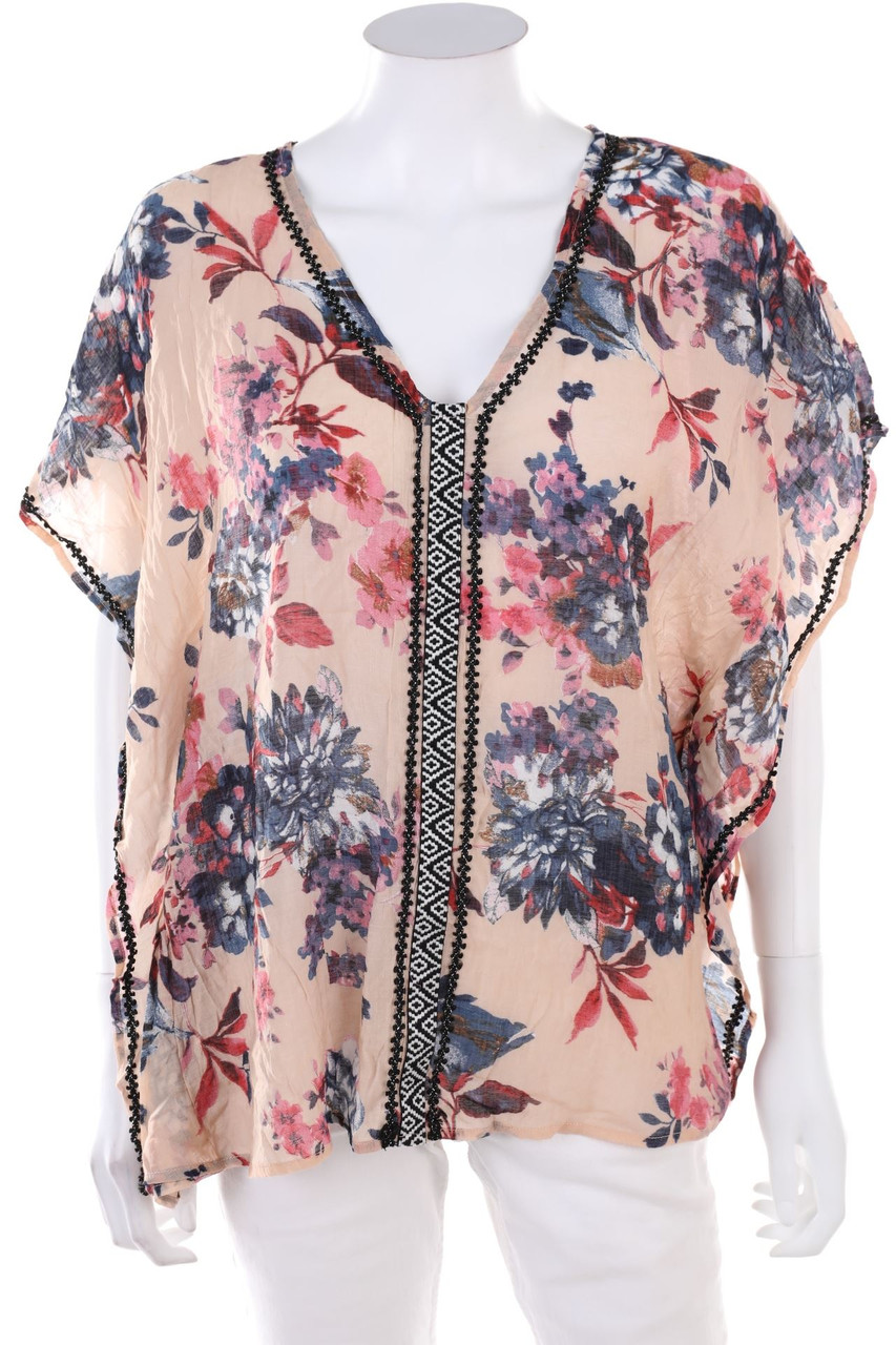 Cream - Kurzarm-Bluse mit Blumen-Print - M
