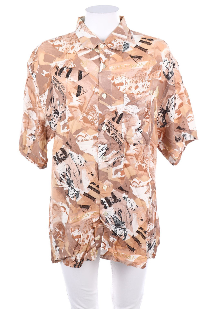 VINTAGE - Print-Hemd-Bluse mit kurzem Ärmel - L