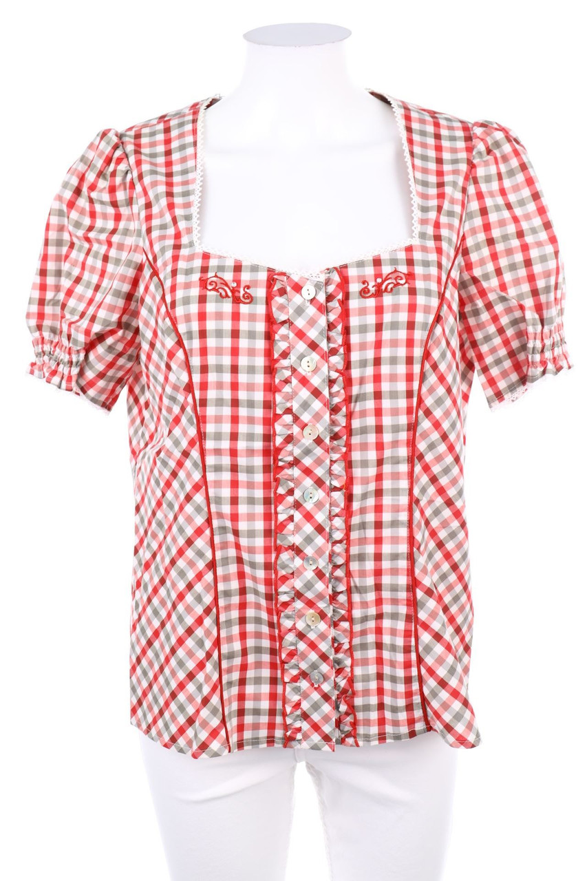 Spieth & Wensky - Karo-Trachten-Bluse mit Rüschen - D 42
