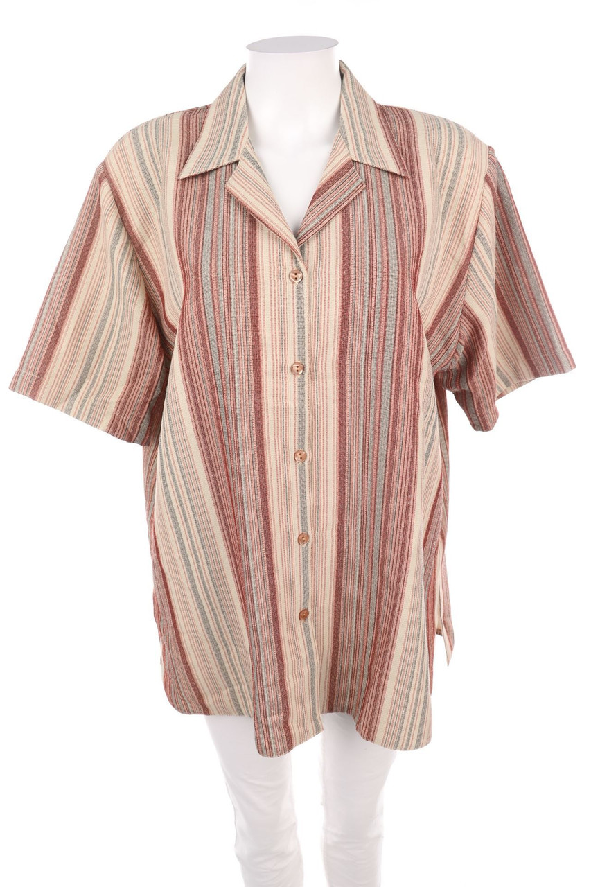 VINTAGE - Leinen-Hemd-Bluse mit kurzem Ärmel - D 50