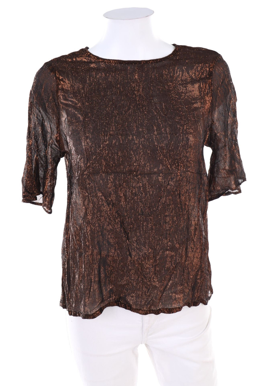 MANGO - Kurzarm-Bluse mit Metallic-Effekt - M