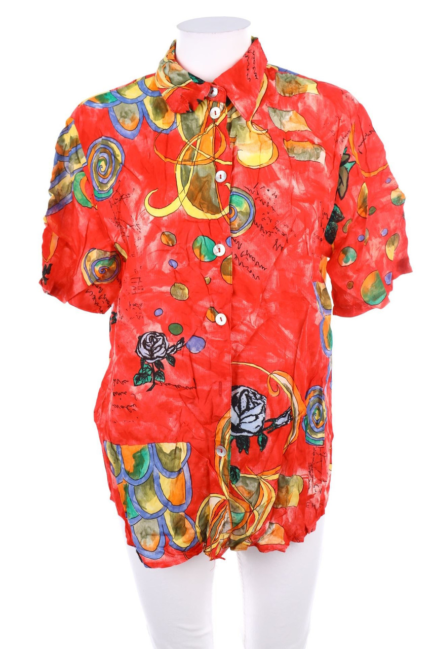 VINTAGE - Kurzarm-Bluse mit Print - D 38