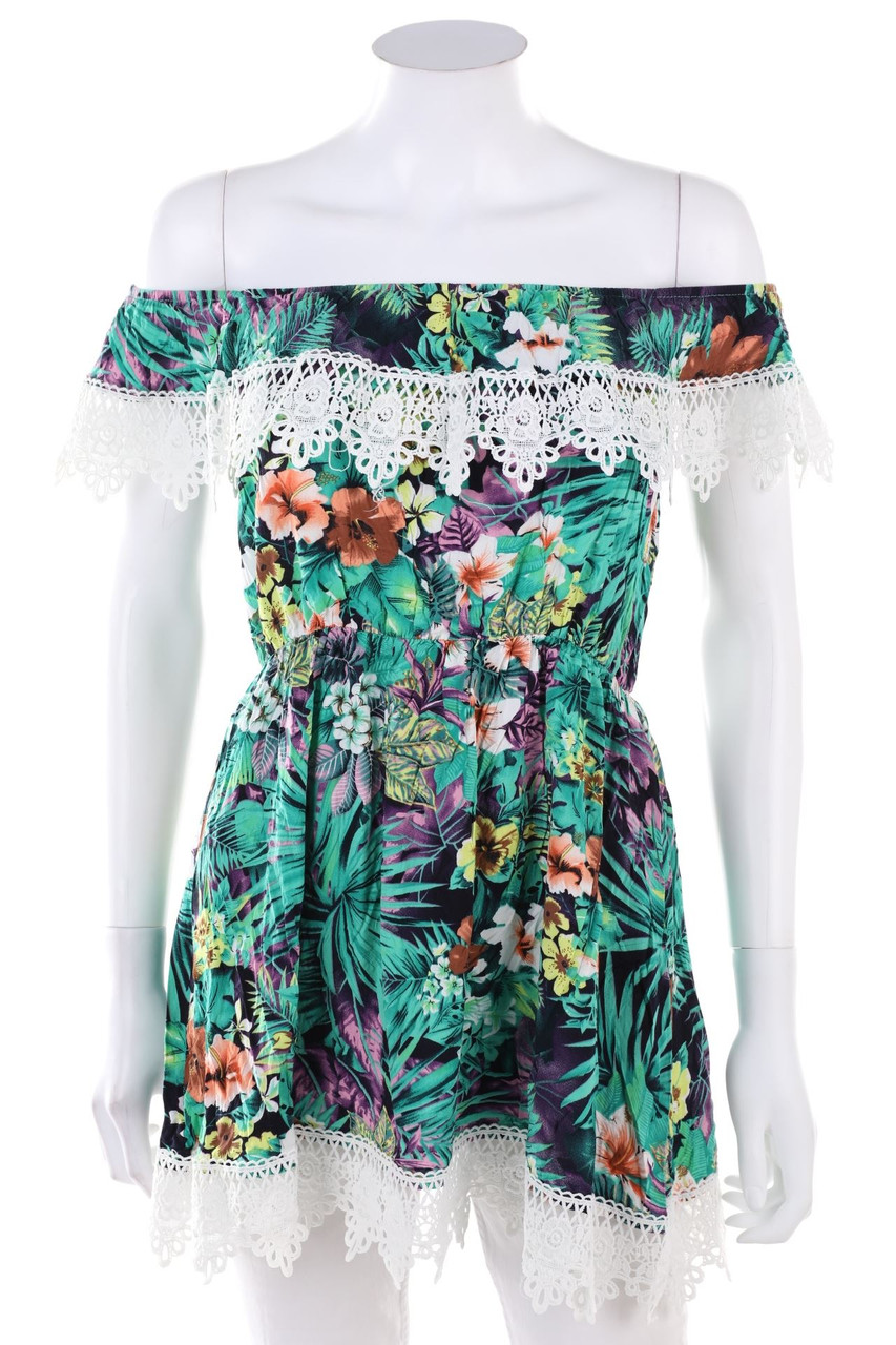 Ohne Label - Carmen-Minikleid mit Blumen-Print - S