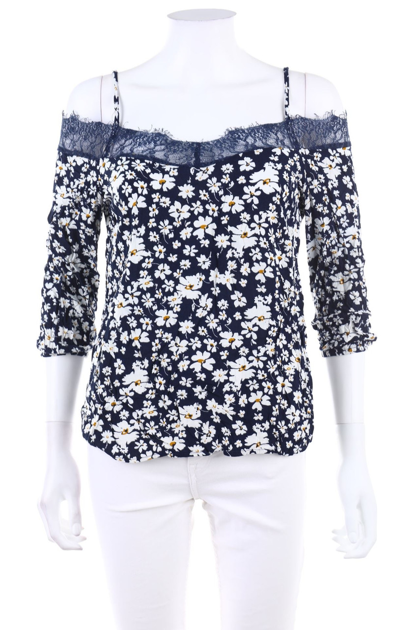 Ohne Label - Carmen-Bluse mit Blumen-Print - M