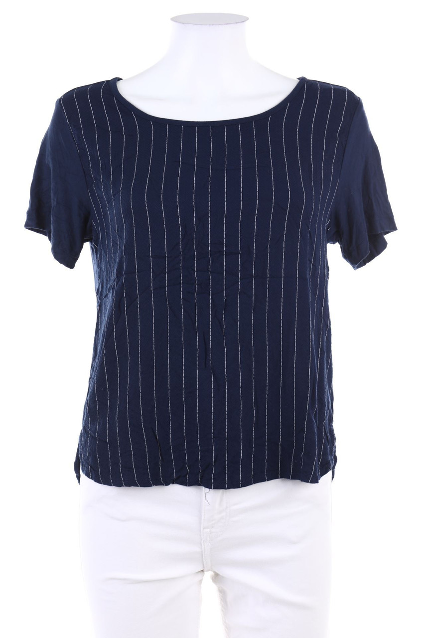 Ohne Label - Kurzarm-Bluse mit Streifen - D 36-38